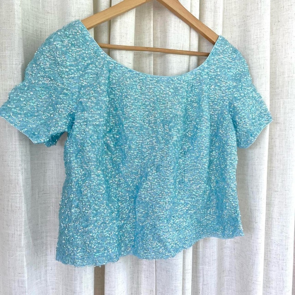 vintage blue sequin cocktail top